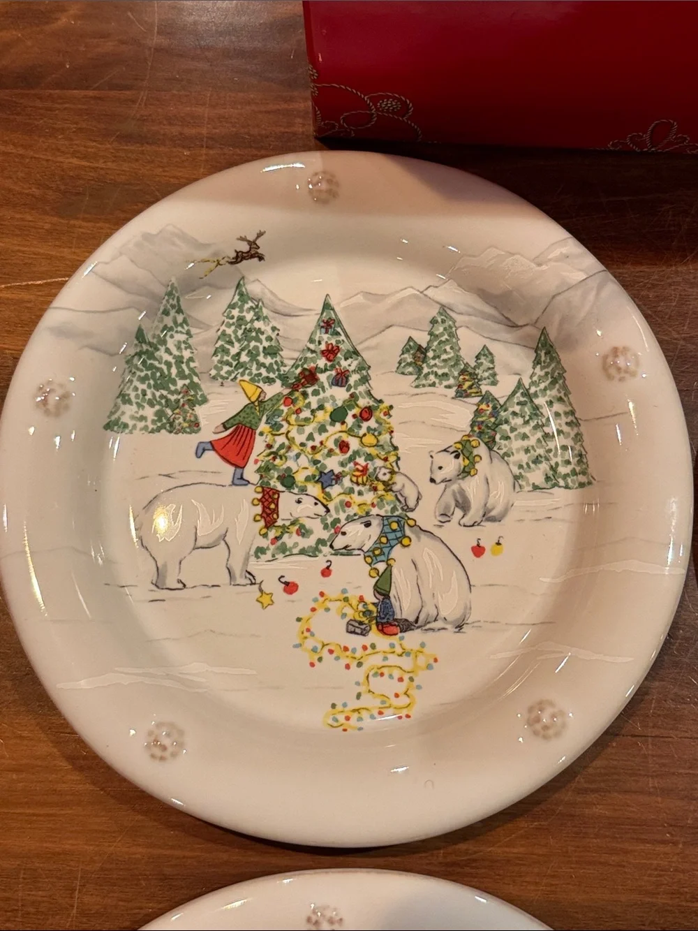 NIB RARE Retired Juliska B&T North Pole Cocktail Plates Set of 4 NEW Tree Deer